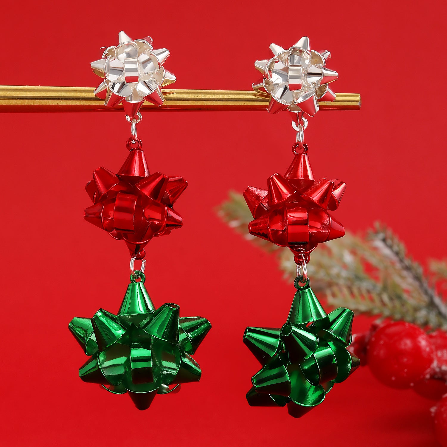 Wholesale Christmas colorful red and green earrings